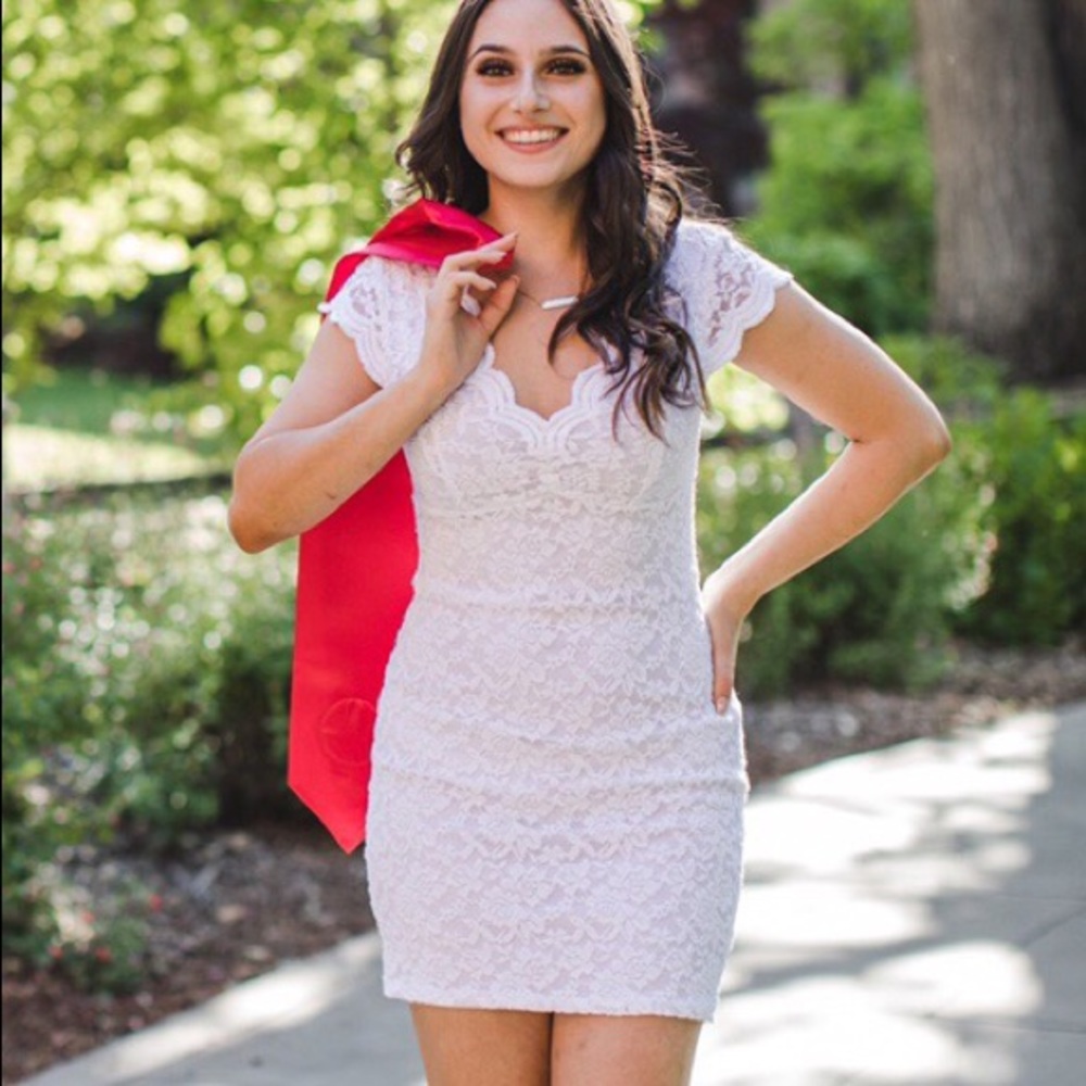 White lace bodycon dress.